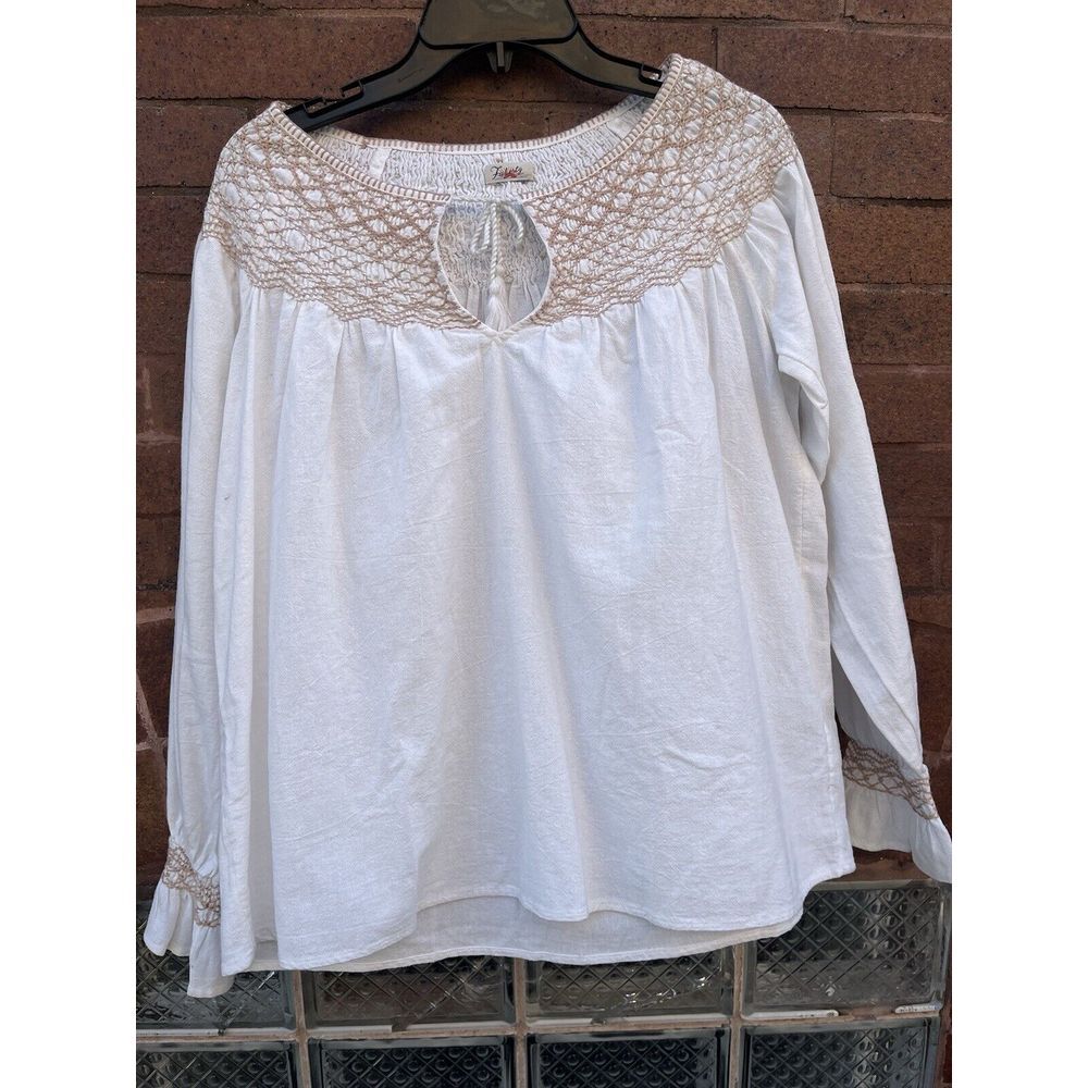 Women's White and Tan Lace Top